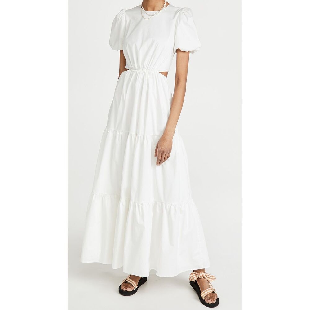 WAYF Plaza Cut Out Tiered Maxi cotton white Dress size  large BNWT